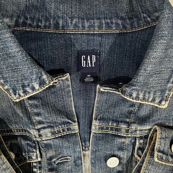 NEW GAP Vintage Y2K Distressed Denim Jean Classic Cropped Jacket Buttons XS NWOT - Picture 11 of 16